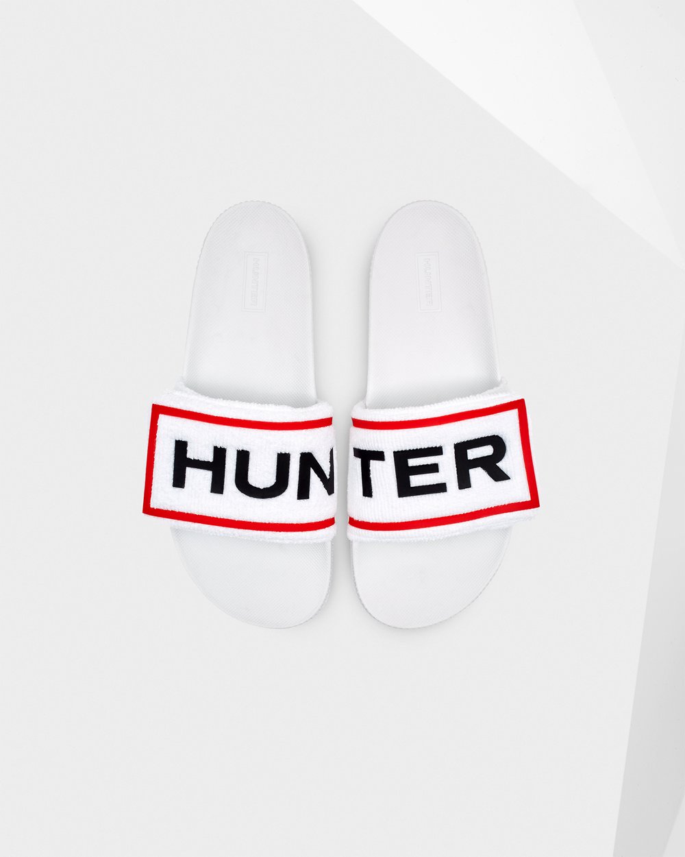 Hunter Badesandaler Hvite - Dame Original Terry Towelling Logo Adjustable - Norge UCDNIH-749